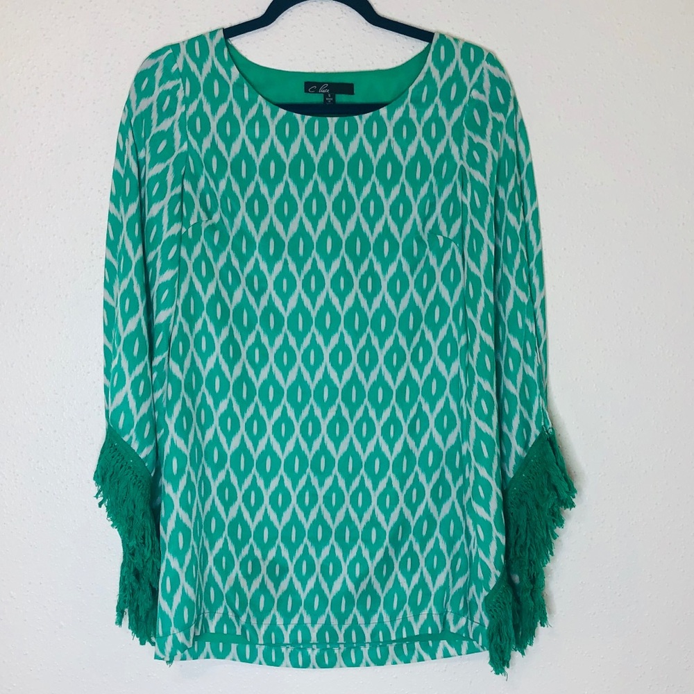 C. Luce Green and White Print Blouse